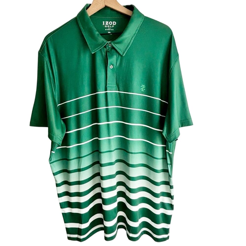 IZOD STRETCH MEN'S GOLD OMBRE GREEN STRIPE MEN POLO SIZE XXL BRAND NEW WITH TAGS